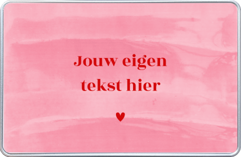 Koekblik relatiegeschenk in roze met hartje en aanpasbare tekst