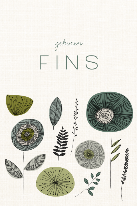 Lief geboortekaartje met groene retro bloemen