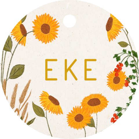 Rond label met zonnebloemen voor een zomerbaby