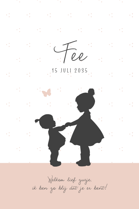 Lief silhouet geboortekaartje met een grote- en kleine zus