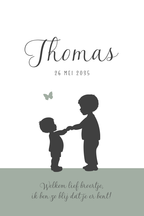 Lief silhouet geboortekaartje met een grote en kleine broer