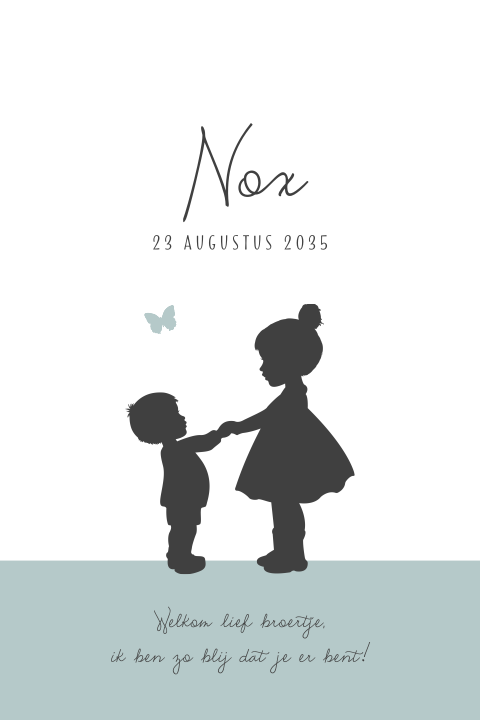 Lief silhouet geboortekaartje met een kleine broer en een grote zus