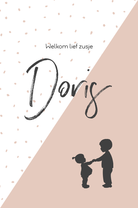 Staand silhouet geboortekaartje met een kleine zus en een grote broer