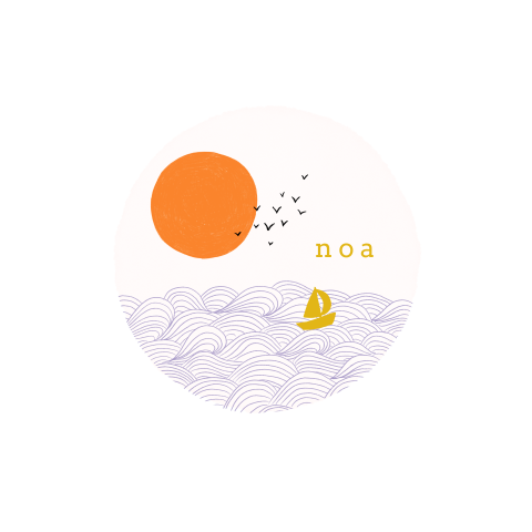 Raamsticker met een zon, vogels, een bootje en golven