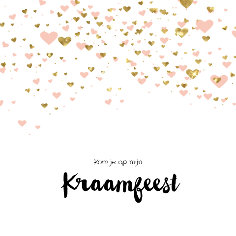 Kraamfeest uitnodiging roze en goudlook hartjes