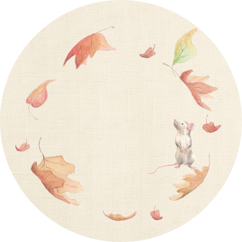 Beige sluitsticker met blaadjes en een muisje