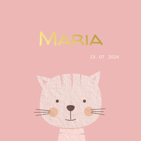 Lief roze geboortekaartje meisje met poes