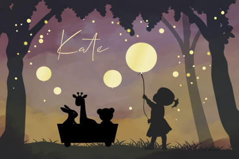 Geboortekaartje winterliefde silhouet meisje met ballon in het bos