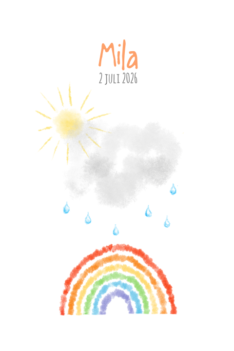 Geboortekaartje meisje regenboog aquarel