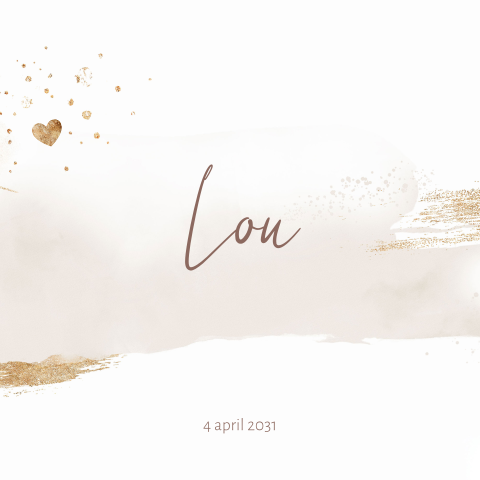 Geboortekaartje watercolor goudkleur beige meisje