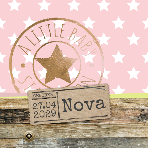 Stoer geboortekaartje meisje met stempel en hout look