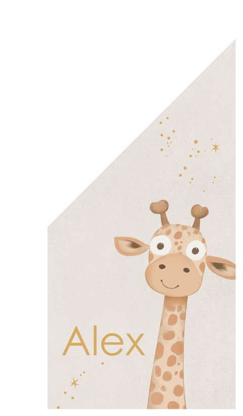 Een beige geboortevlag met giraffe en sterretjes 