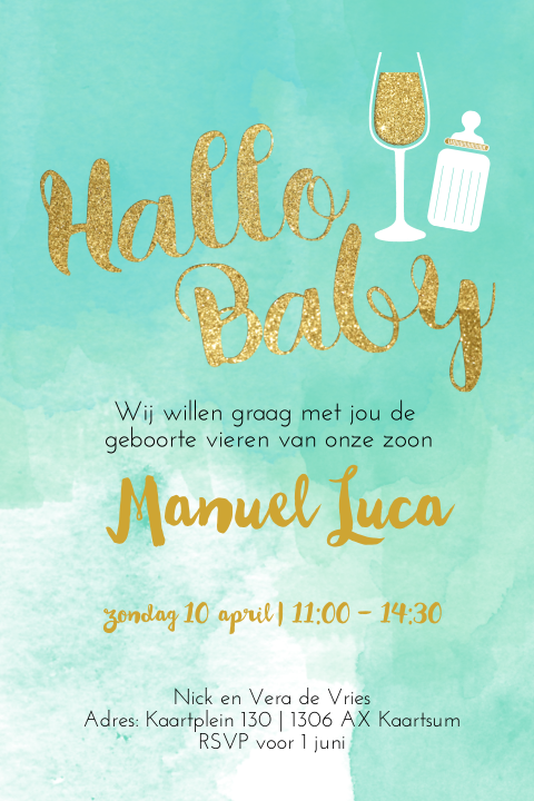 Kraam feest uitnodiging groene waterverf