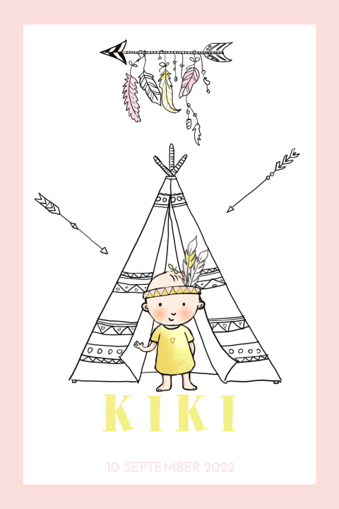 Geboortekaartje meisje met tipi tent
