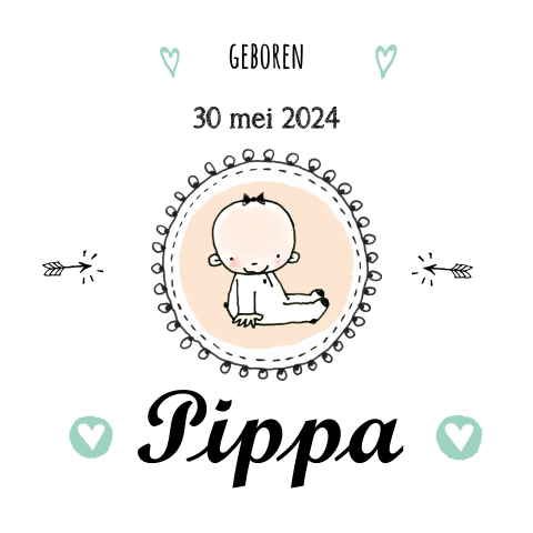 Schattig geboortekaartje voor meisje met lieve illustraties 