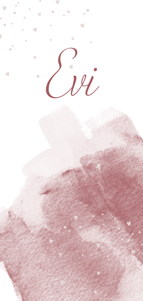 Modern geboortekaartje voor een meisje met roze aquarel