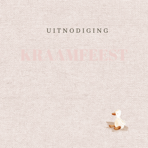 Uitnodiging kraamfeest met eendje op roze jute achtergrond