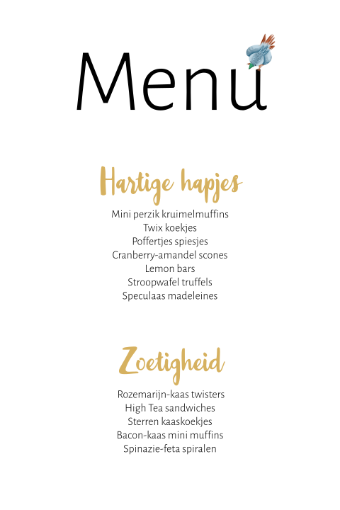 Menukaart voor een kraamborrel