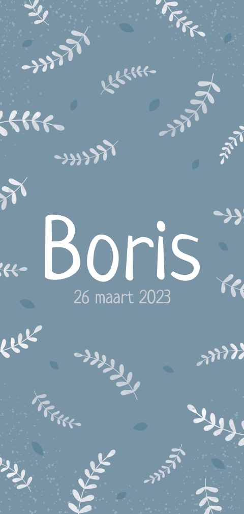 Blauw geboortekaartje takjes jongen