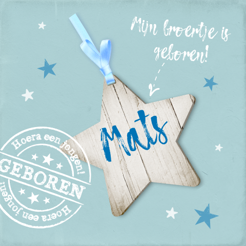 Geboortekaartje met ster en geboortestempel
