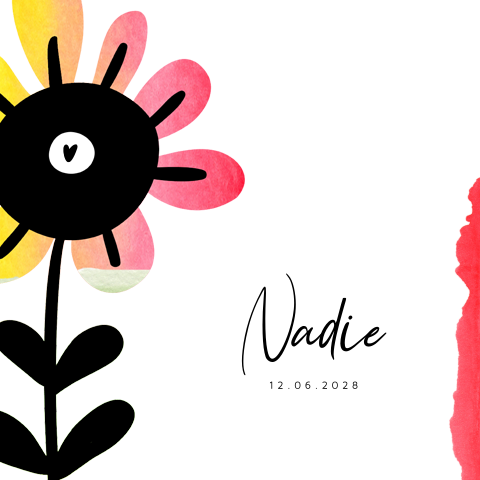 Modern geboortekaartje voor een meisje met bloem