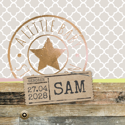 Stoer babykaartje meisje met hout en stempel