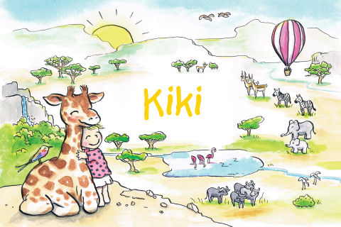 Geboortekaartje meisje, kleine giraffe en wilde dieren in Afrika