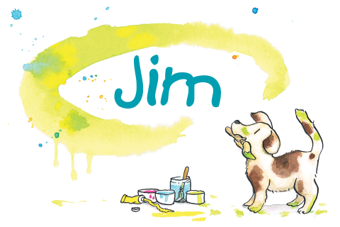 Geboortekaartje jongen, puppy hondje met verf, creatief