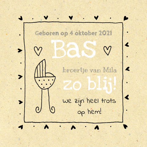Geboortekaart met een wiegje op papier
