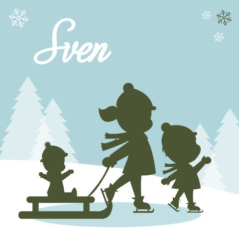 Geboortekaartje jongen 3e silhouet zus broertje schaatsen
