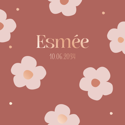Trendy meisjes geboortekaartje met flowers en folie
