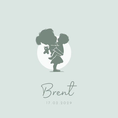 Geboortekaartje zus knuffelt broertje silhouet