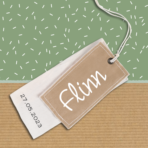 Geboortekaartje jongen hip met label en confetti