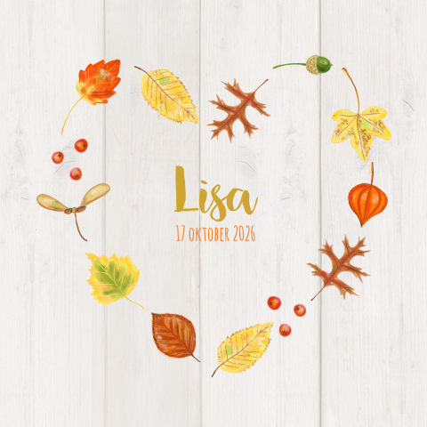 Geboortekaartje meisje hart herfstbladeren
