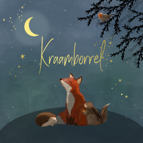 Uitnodiging kraamborrel winterliefde voor een jongetje met vos