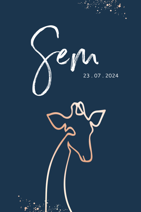 Geboortekaartje Sem jongen lijntekening giraffe