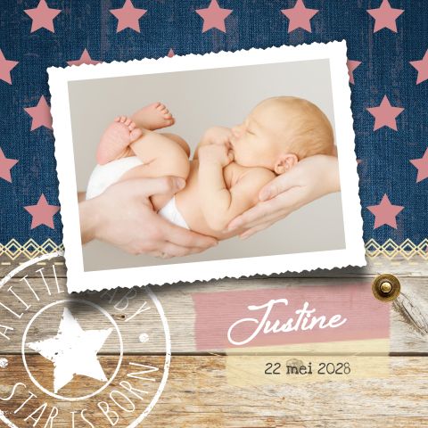 Hip baby kaartje meisje met sterren en jeans look