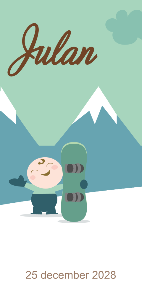 Geboortekaartje baby snowboard