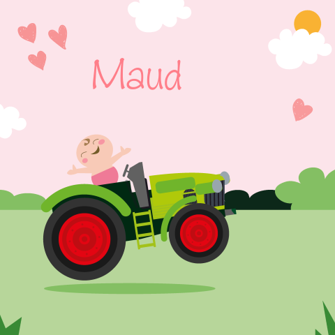 Geboortekaartje boerderij traktor meisje