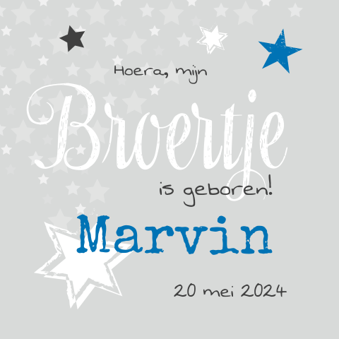 Geboortekaartje voor broertje Blauw Sterren