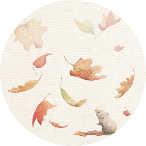 Beige sluitsticker met muisje en blaadjes
