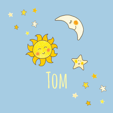Geboortekaartje met zon, maan en sterren voor jongetje