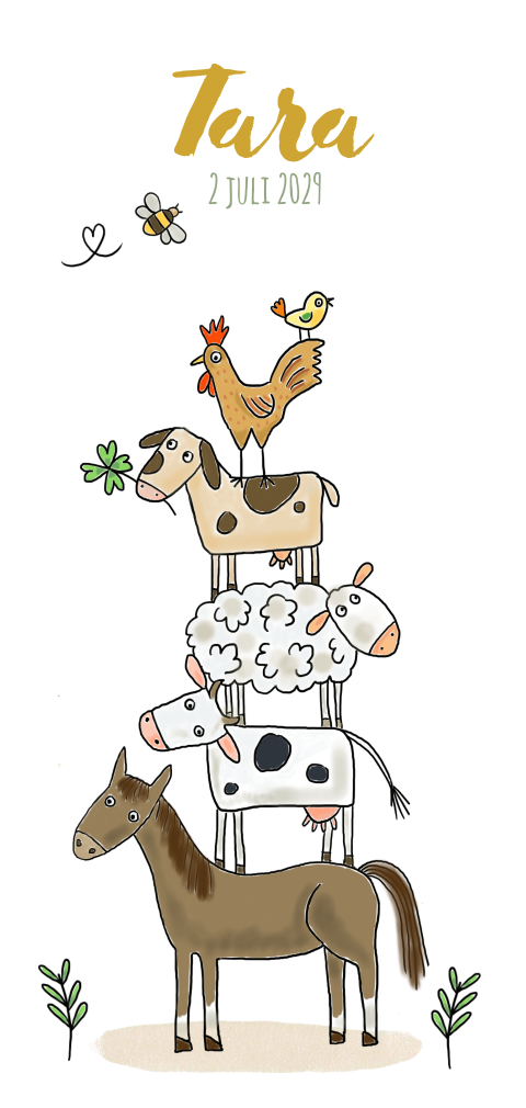 Geboortekaartje meisje stapel boerderijdieren