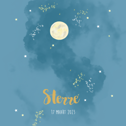 Geboortekaartje volle maan en sterren meisje