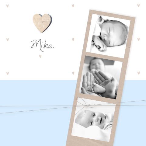 Geboortekaartje jongen fotostrip en hartje