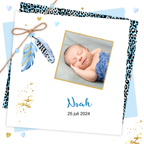 Geboortekaartje jongen foto veren panterprint