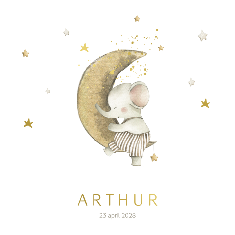 Geboortekaartje Arthur voor een jongen met olifant op maan