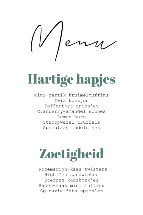 Menukaart voor een tharafeestje