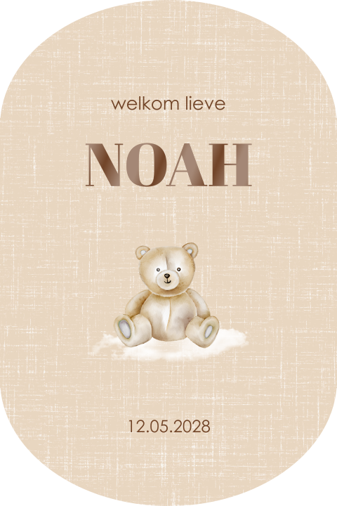 Zacht roze neutraal geboortekaartje met beertje ovaal