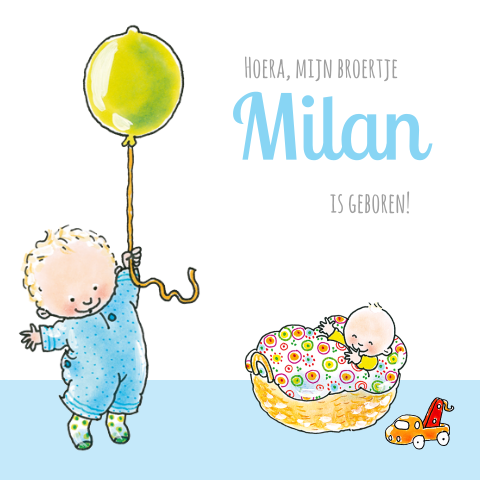 Lief babykaartje met broertje en ballon